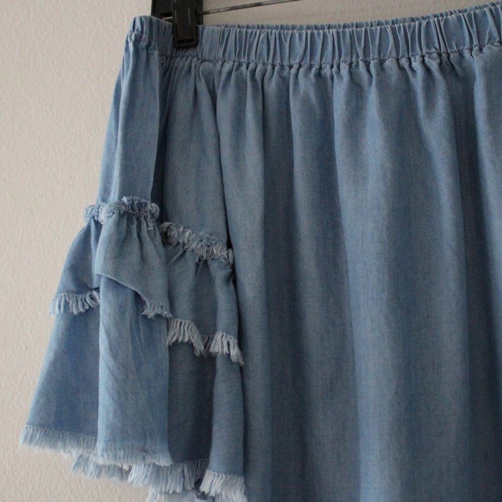 Elan Chambray Off The Shoulder 3/4 Sleeve Top - Picture 3 of 7
